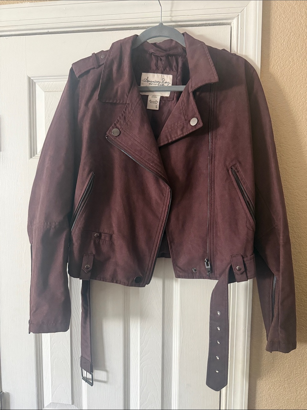 American Rag Women's Burgundy Moto-Style Faux Suede Jacket size large